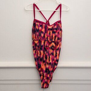 Nike One-Piece Swimsuit XL Bold Vibrant Print Strappy Back Athletic Swim